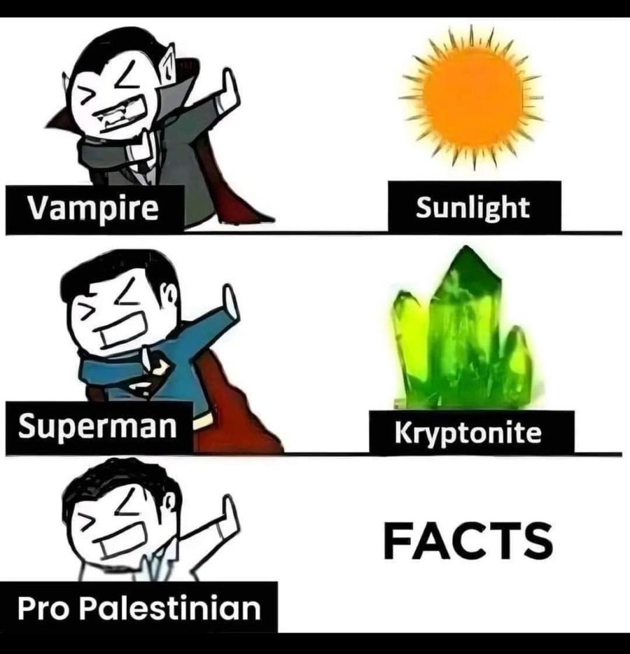 L Vampire Sunlight ٨ Superman Kryptonite FACTS Pro Palestinian