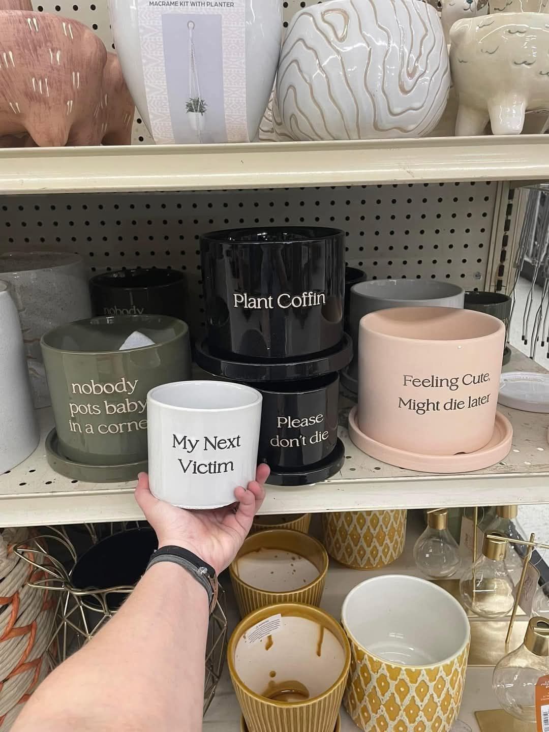 MACRAME KIT WITH PLANTER Plant Coffin achody T nobody pots baby in a corne Feeling Cute Might die later Please don't die My Next Victim