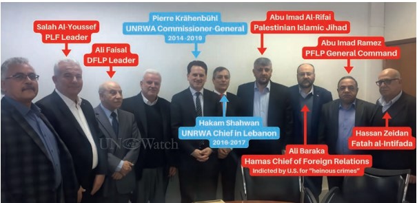 Salah Al-Youssef PLF Leader Pierre Kr&auml;henb&uuml;hl UNRA Commissioner-General 2014-2019 Ali Faisal DFLP Leader Abu Imad Al-Rifai Palestinian Islamic Jihad Abu Imad Ramez PFLP General Command @ Watch Hakam Shahwan UNRWA Chief in Lebanon 2016-2017 Hassan Zeidan Fatah al-Intifada All Baraka Hamas Chief of Foreign Relations Indicted by U.S. for "heinous crimes"