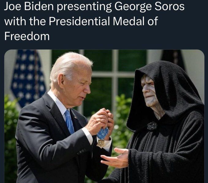 Joe Biden presenting George Soros with the Presidential Medal of Freedom