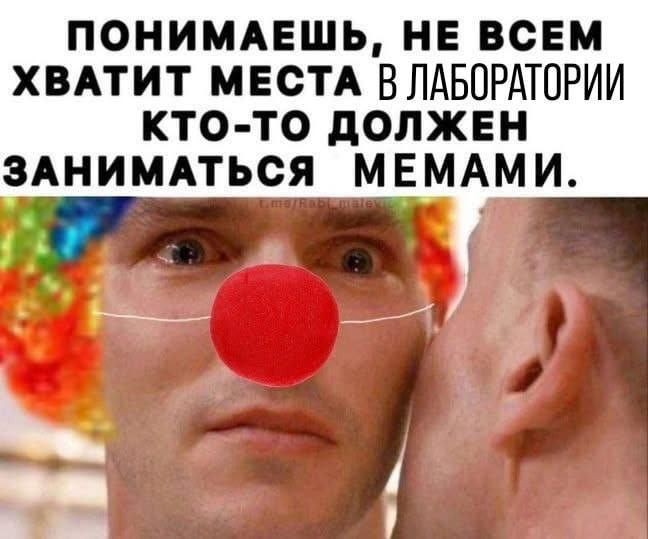 ПОНИМАЕШЬ, НЕ ВСЕМ ХВАТИТ МЕСТА В ЛАБОРАТОРИИ КТО-ТО ДОЛЖЕН ЗАНИМАТЬСЯ МЕМАМИ.