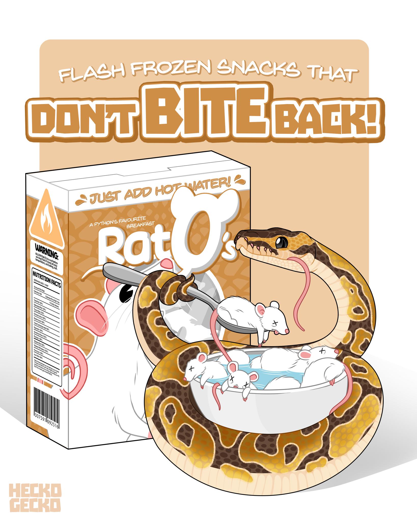 FLASH FROZEN SNACKS THAT DINT BITE BAEK! WARNING. NUTRITION FACTS) & JUST ADD HOT MATER!C A PYTHON'S FAVOURITE Rati 13075911092516