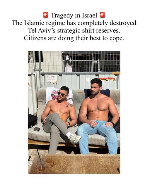 Tragedy in Israel The Islamic regime has completely destroyed Tel Aviv's strategic shirt reserves. Citizens are doing their best to cope.