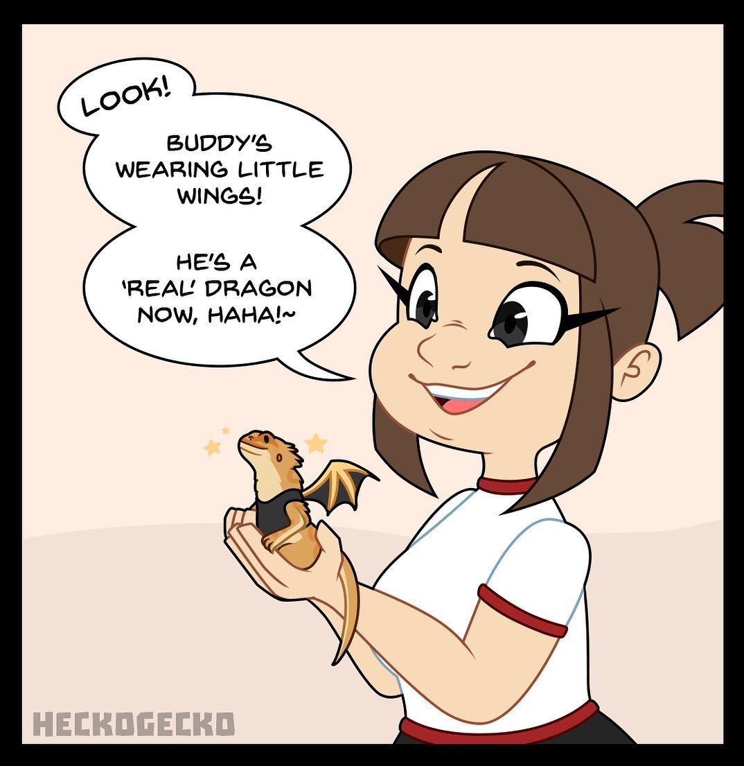 LOOK! BUDDY'S WEARING LITTLE WINGS! HE'S A 'REAL' DRAGON NOW, HAHA!~ HECKOGECKO